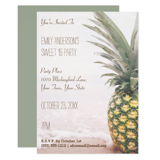Tropical Pineapple Summer Beach Sweet 16 Birthday Card