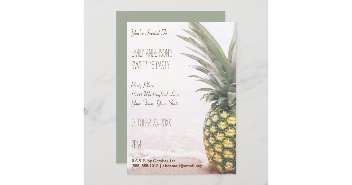 Tropical Pineapple Summer Beach Sweet 16 Birthday Invitation | Zazzle