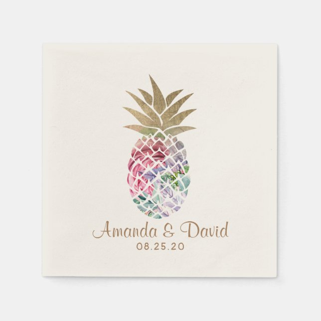 Tropical Pineapple Summer Beach Wedding Napkins (Front)