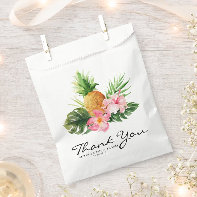 Tropical Pineapple Summer Bridal Shower Thank You Favor Bag (Clipped)