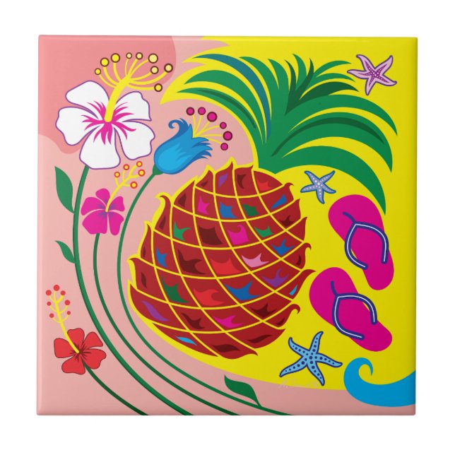 Tropical Pineapple Summer Ceramic Tile (Front)