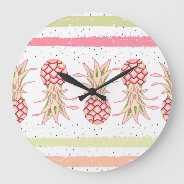 Tropical Pineapple Summer Seamless Print Large Clock (Front)