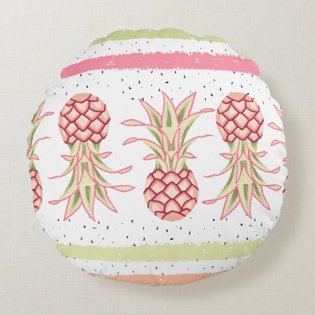 Tropical Pineapple Summer Seamless Print Round Pillow (Front)