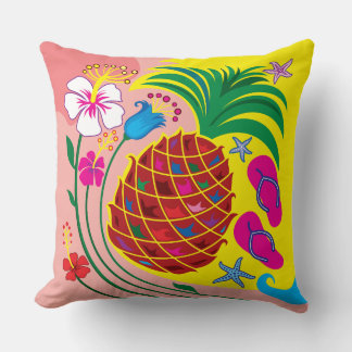 Tropical Pineapple Summer Throw Pillow