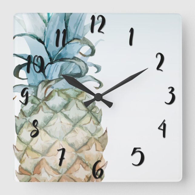 Tropical Pineapple Summer Tropics  Island Paradise Square Wall Clock (Front)