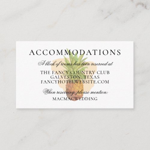 Tropical Pineapple Summer Wedding Accommodations Enclosure Card