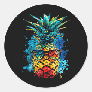 Tropical Pineapple Sungles Colorful Summer Beaches Classic Round Sticker