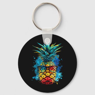 Tropical Pineapple Sungles Colorful Summer Beaches Keychain