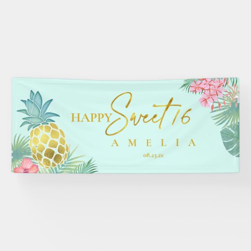 Tropical Pineapple Sweet 16 Happy Birthday ID922 Banner
