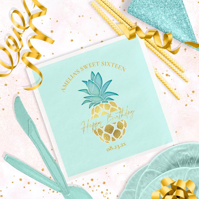 Tropical Pineapple Sweet 16 Happy Birthday ID922 Napkins (Creator Uploaded)