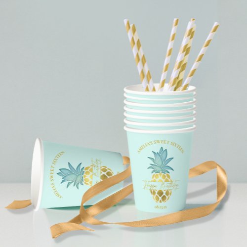 Tropical Pineapple Sweet 16 Happy Birthday ID922 Paper Cups