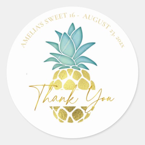 Tropical  Pineapple Sweet 16 Thank You ID922 Classic Round Sticker