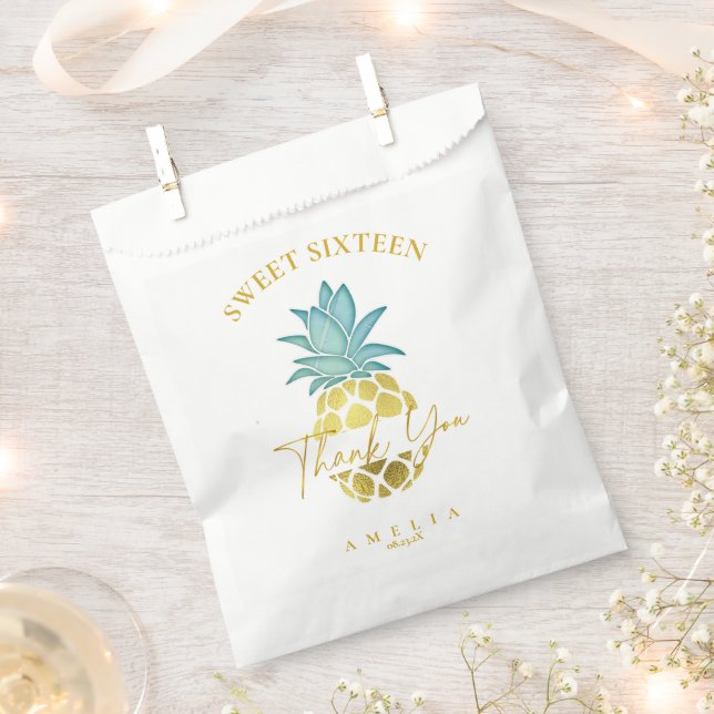 Tropical Pineapple Sweet 16 Thank You ID922 Favor Bag (Clipped)