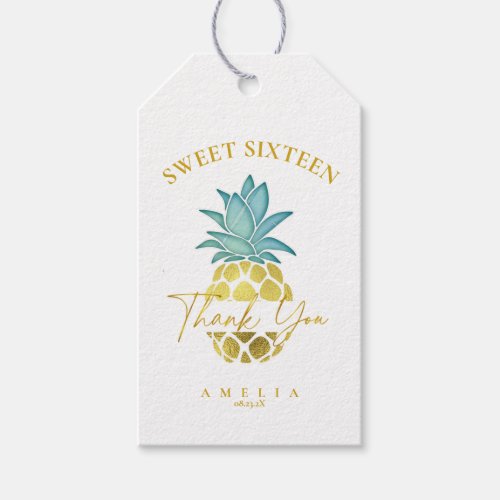 Tropical Pineapple Sweet 16 Thank You ID922 Gift Tags