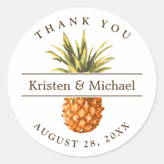 Tropical Pineapple Thank You Wedding Favor Classic Round Sticker