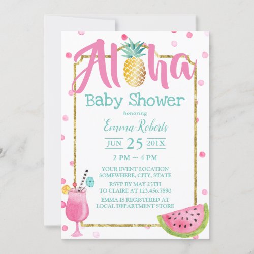 Tropical Pineapple Watercolor Beach Baby Shower Invitation