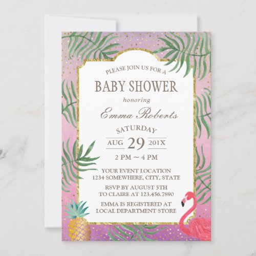 Tropical Pineapple Watercolor Beach Baby Shower Invitation