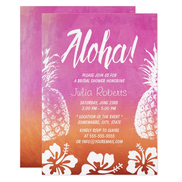 Tropical Pineapple Watercolor Beach Bridal Shower Invitation