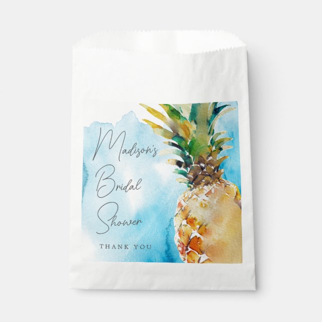 Tropical Pineapple Watercolor Bridal Shower Favor Bag (Front)