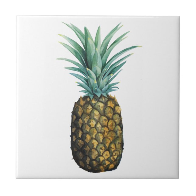 Tropical Pineapple Watercolor Ceramic Tile (Front)