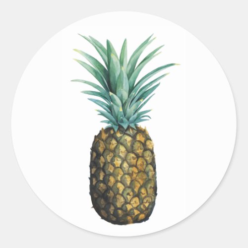 Tropical Pineapple Watercolor Classic Round Sticker