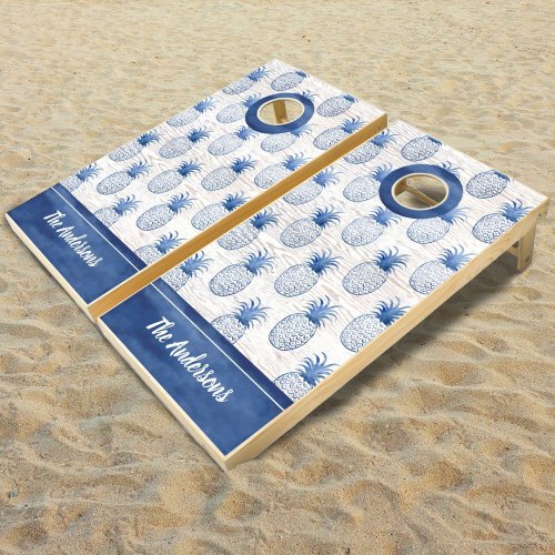 Tropical Pineapple Watercolor Family Beach House Cornhole Set