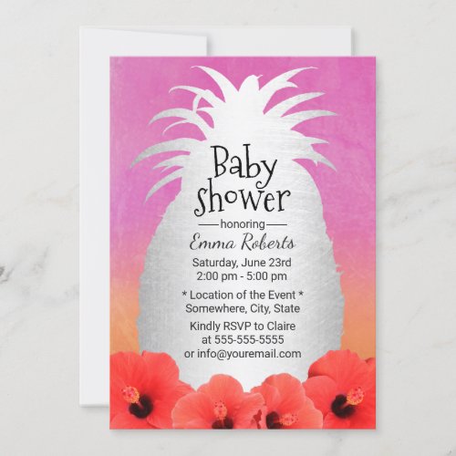 Tropical Pineapple Watercolor Floral Baby Shower Invitation