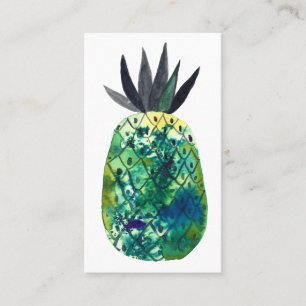 Tropical Pineapple Watercolor green blue Business Card