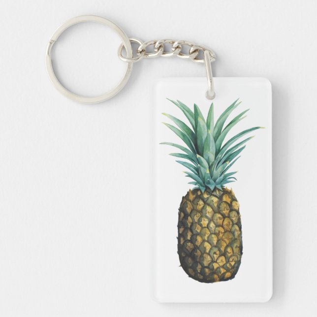 Tropical Pineapple Watercolor Keychain (Front)