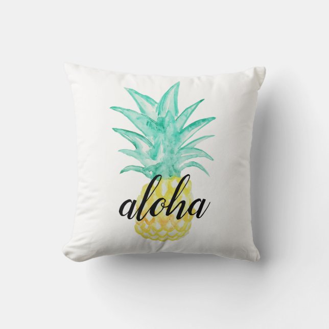 Tropical Pineapple Watercolor Painting Pillow (Front)