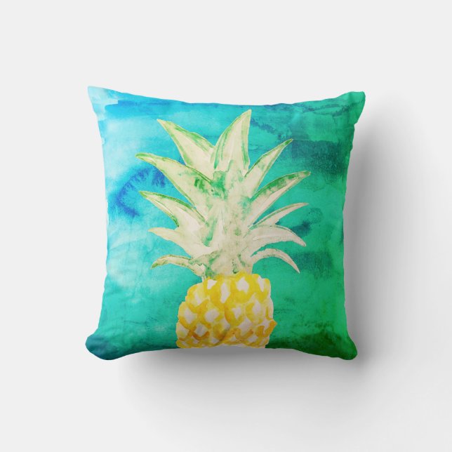 Tropical Pineapple Watercolor Painting Pillow (Front)