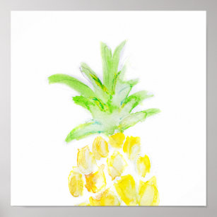 Tropical Pineapple Watercolor painting Poster