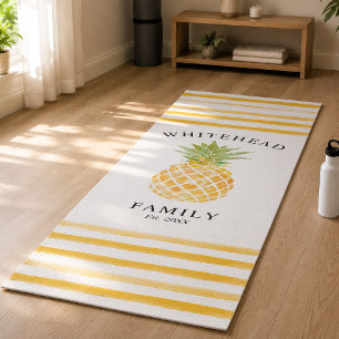 Tropical Pineapple Watercolor Pattern Stripe Yoga Mat