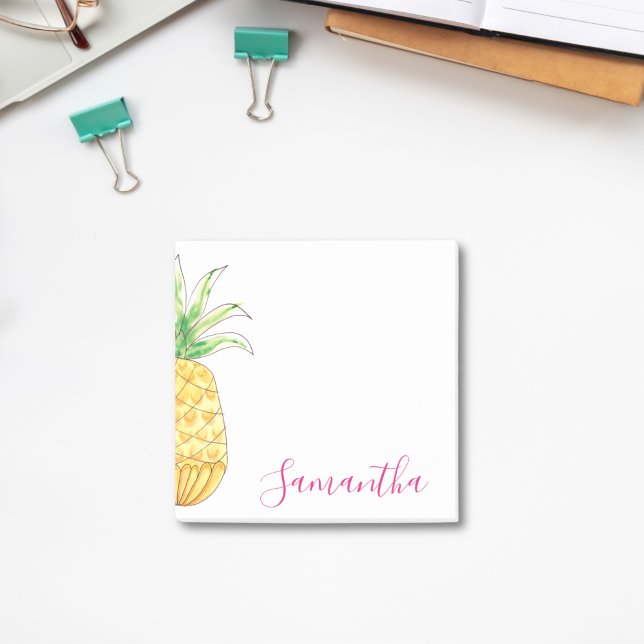 Tropical Pineapple Watercolor Personalized Post-it Notes (Creator Uploaded)