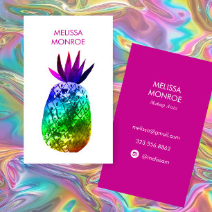 Tropical Pineapple Watercolor Pink Purple Rainbow Business Card