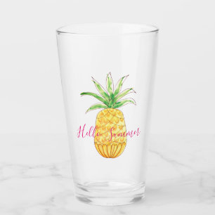 Tropical Pineapple Watercolor Summer Glass