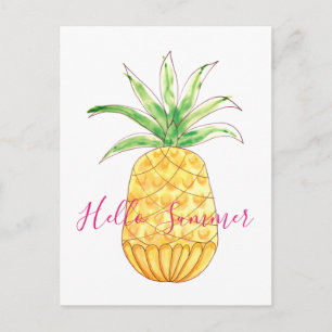 Tropical Pineapple Watercolor Summer Postcard