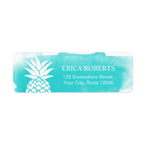 Tropical Pineapple Watercolor Turquoise Hawaiian Label