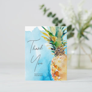Tropical Pineapple Watercolor Wedding Bridal Thank You Card