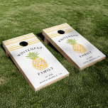 Tropical Pineapple Watercolor Yellow Stripe Cornhole Set<br><div class="desc">Have fun with this watercolor pineapple cornhole set. This design features a place for you to put your name.</div>