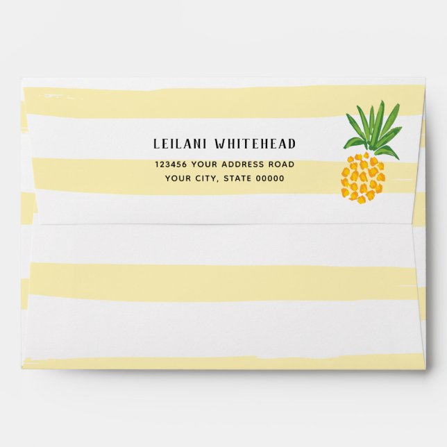Tropical Pineapple Watercolor Yellow Stripe Envelope (Back (Top Flap))