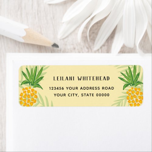 Tropical Pineapple Watercolor Yellow Stripe Label