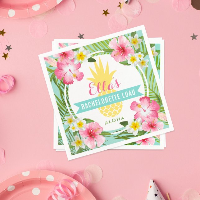 Tropical Pineapple Wedding Bachelorette Luau Paper Napkins (Creator Uploaded)