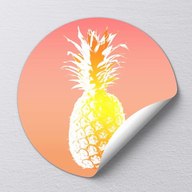 Tropical Pineapple Wedding Favor Classic Round Sticker (Creator Uploaded)
