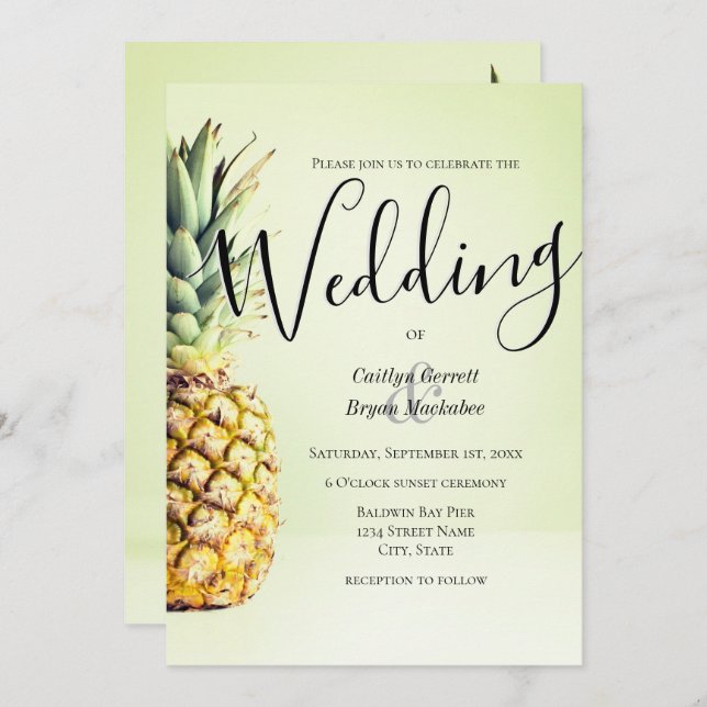 Tropical Pineapple Wedding Invitation (Front/Back)