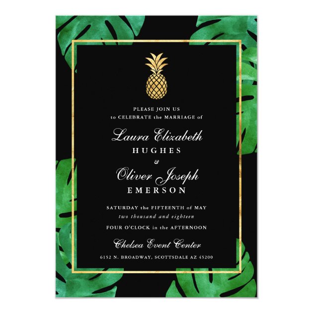 Tropical Pineapple Wedding Invitation Black & Gold