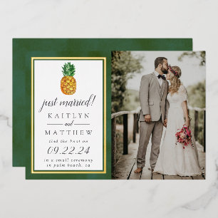Tropical Pineapple Wedding Photo Announcement Real