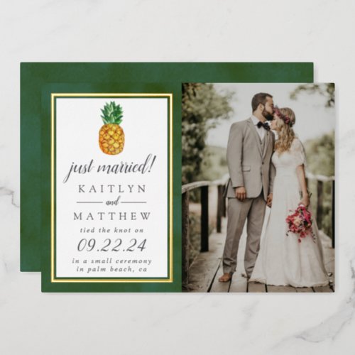 Tropical Pineapple Wedding Photo Announcement Real