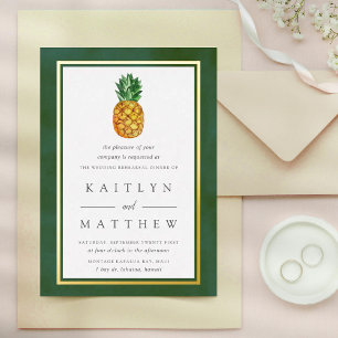 Tropical Pineapple Wedding Rehearsal Dinner Real Foil Invitation