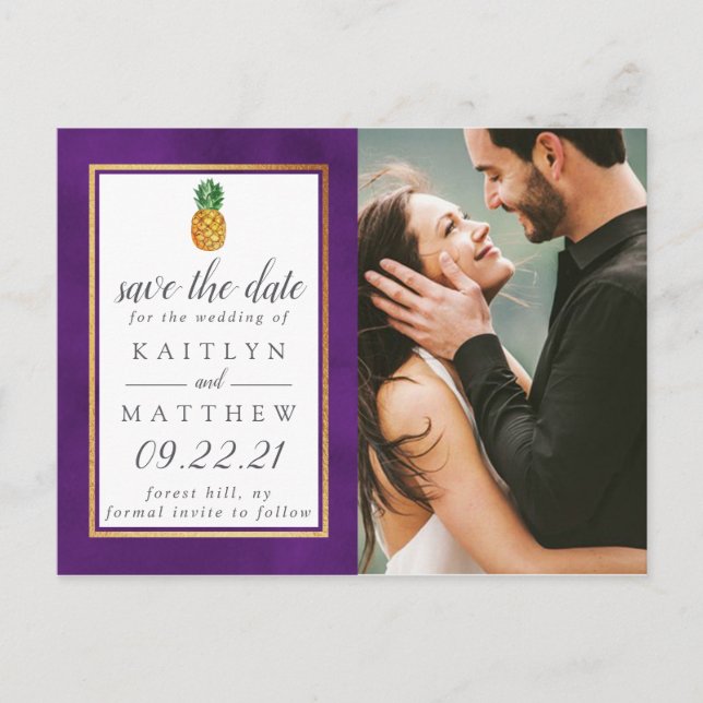 Tropical Pineapple Wedding Save The Date Announcem Announcement Postcard (Front)